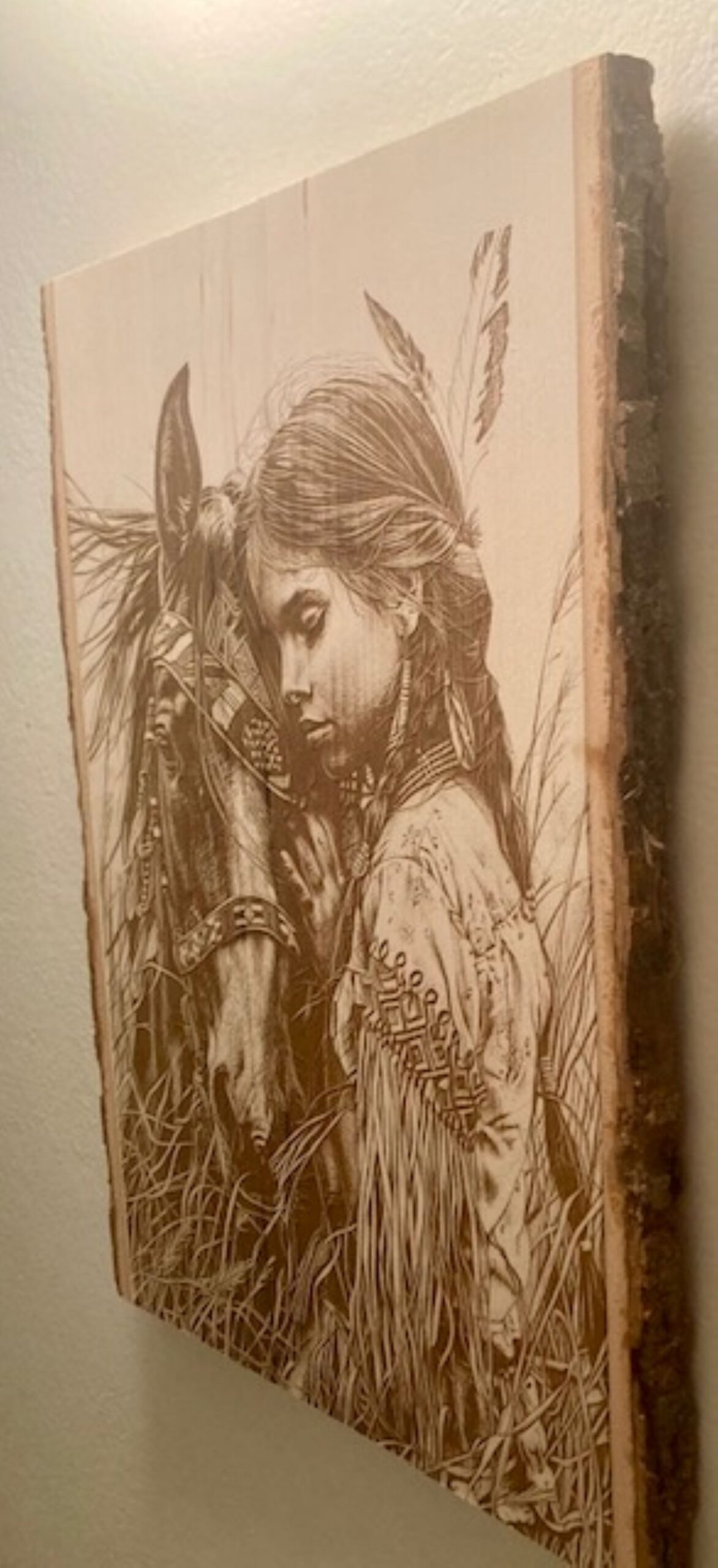 native girl with horse wood engraving native girl with horse wood engraving