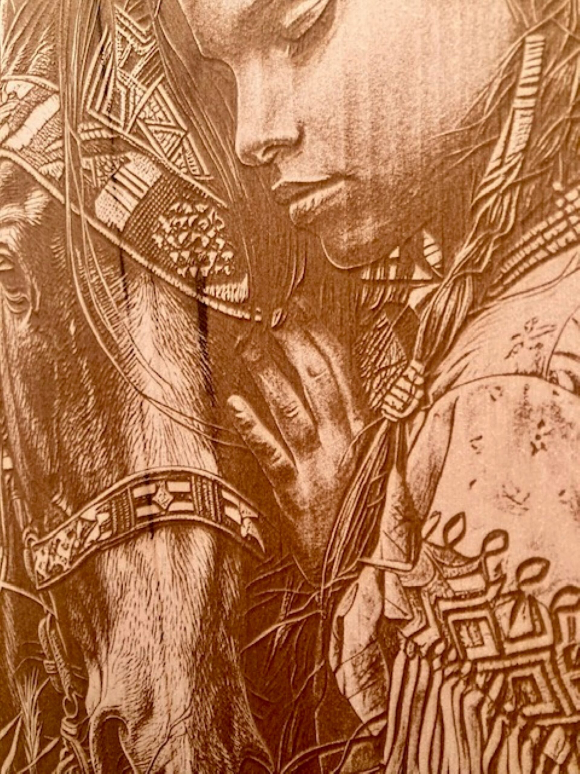native girl with horse wood engraving native girl with horse wood engraving