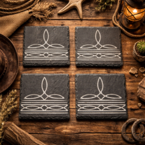 western boot stitch slate coaster set