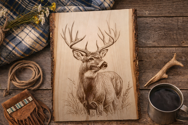 rustic deer buck wood plank – western cabin décor, laser engraved wildlife artwork rustic deer buck wood plank – western cabin décor, laser engraved wildlife artwork