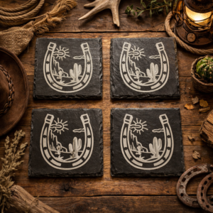 horseshoe & desert cactus slate coaster set