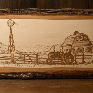 farm scene wood plank – rustic farmhouse décor, laser engraved country wall art