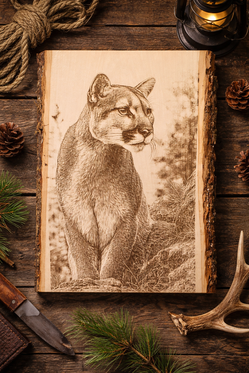 mountain lion wood plank – rustic wildlife décor, laser engraved cougar wall art mountain lion wood plank – rustic wildlife décor, laser engraved cougar wall art