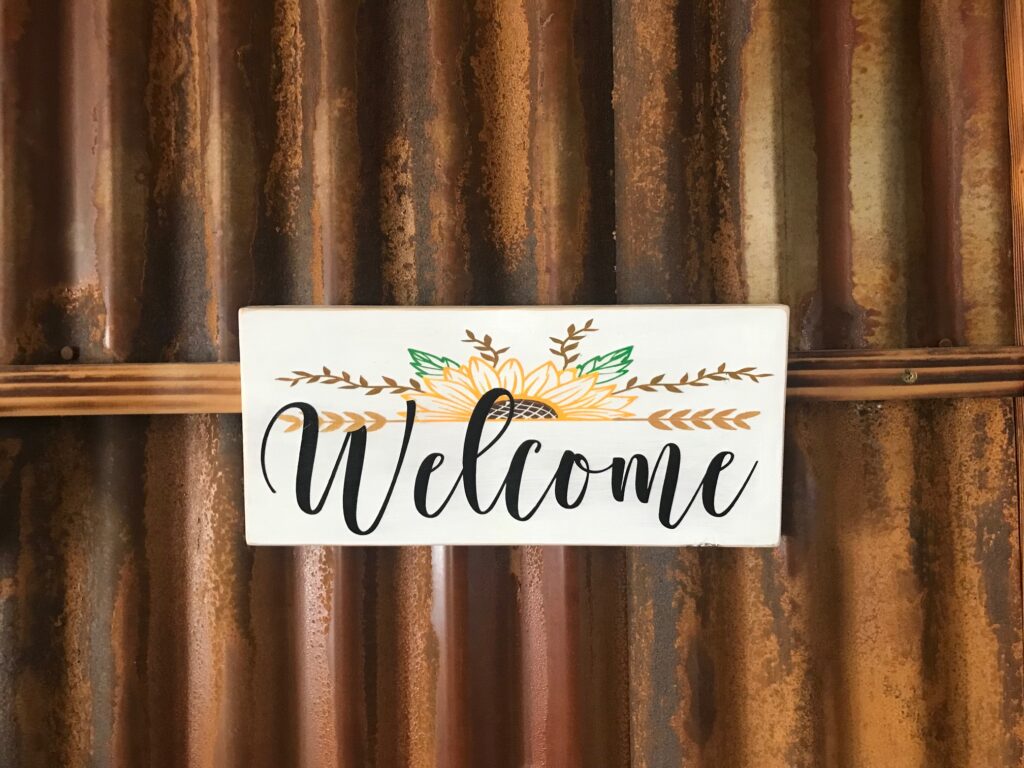 sunflower welcome sign